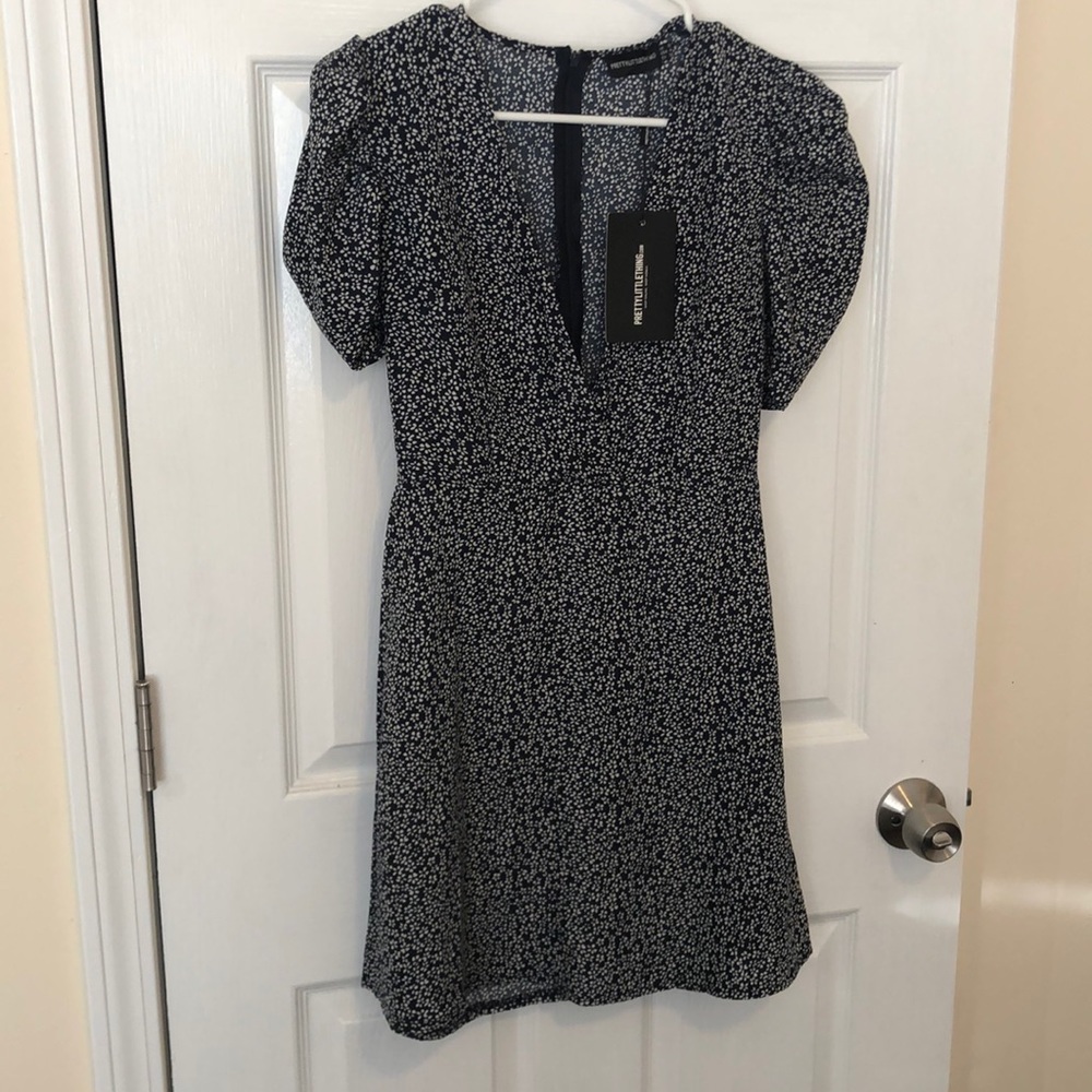 Pretty little thing blue and white dress